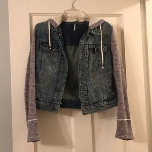 Free people distressed denim/sweatshirt jacket